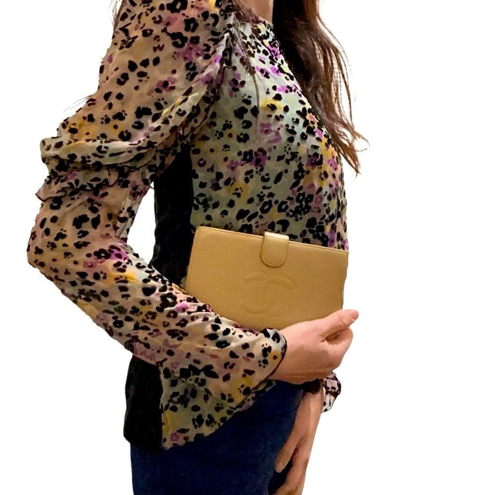 CHANEL Beige Leather CC Snap Clutch